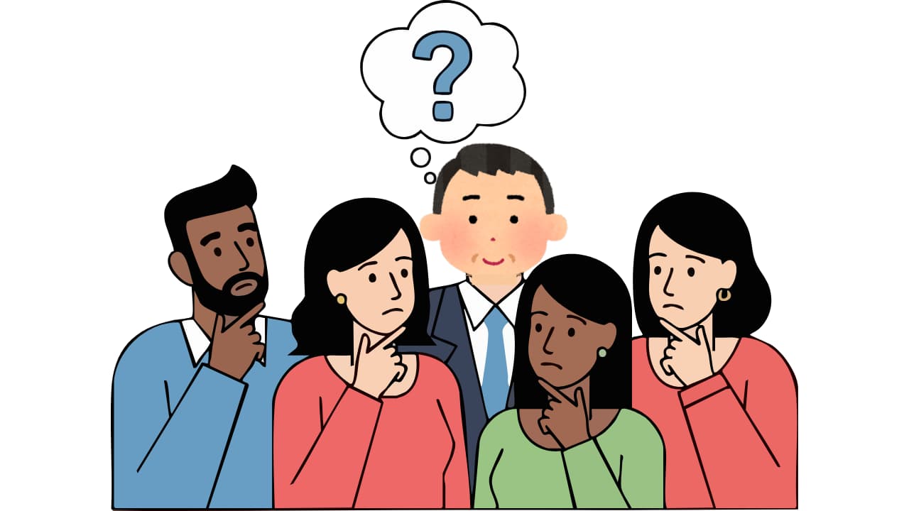 中高年が会社の若者とギャップを感じているイラスト