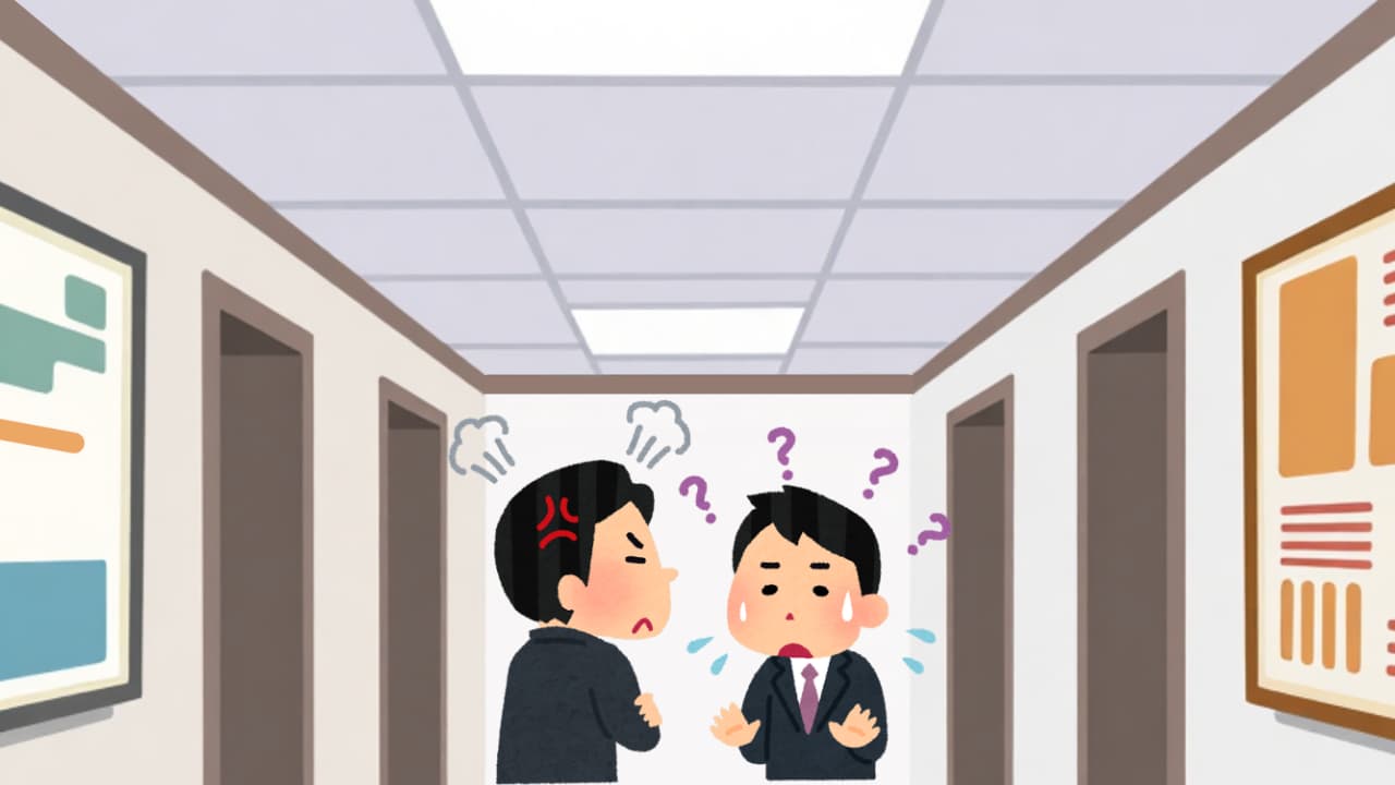 社内で上司に怒られている会社員のイラスト